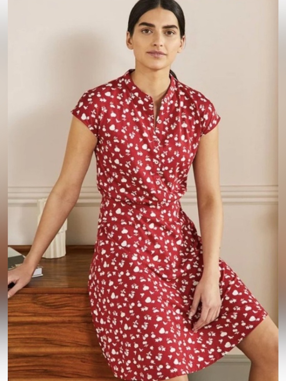 Boden Flippy Jersey Red Floral Short-Sleeve A-Line Dress - Picture 2 of 7